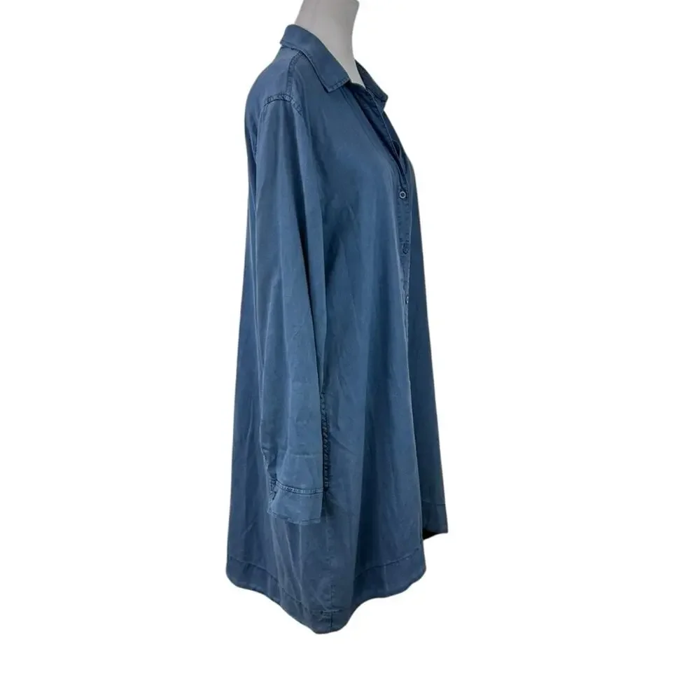 Cloth & Stone Farryn Laced Back Chambray Denim Tencel Shirt Dress Size Medium